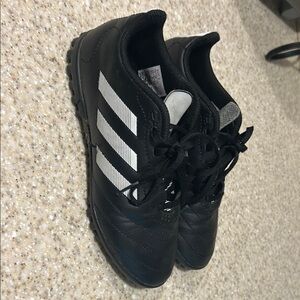 Adidas Kids Black Turf Shoes with White Stripes